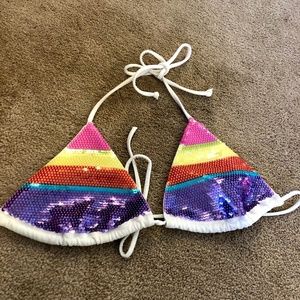 Victoria's Secret Rainbow Sequin White Bikini Top